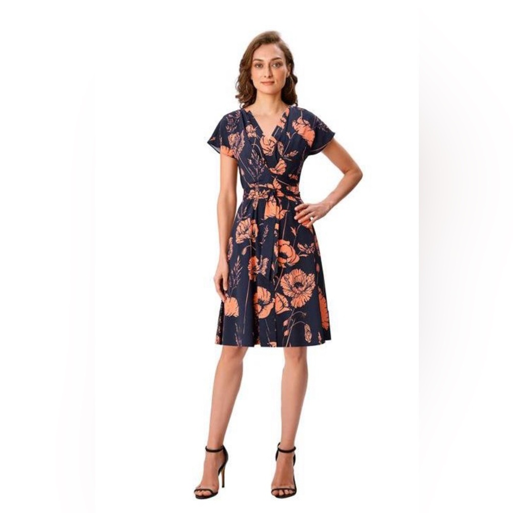Floral Navy and Orange Wrap Dress
